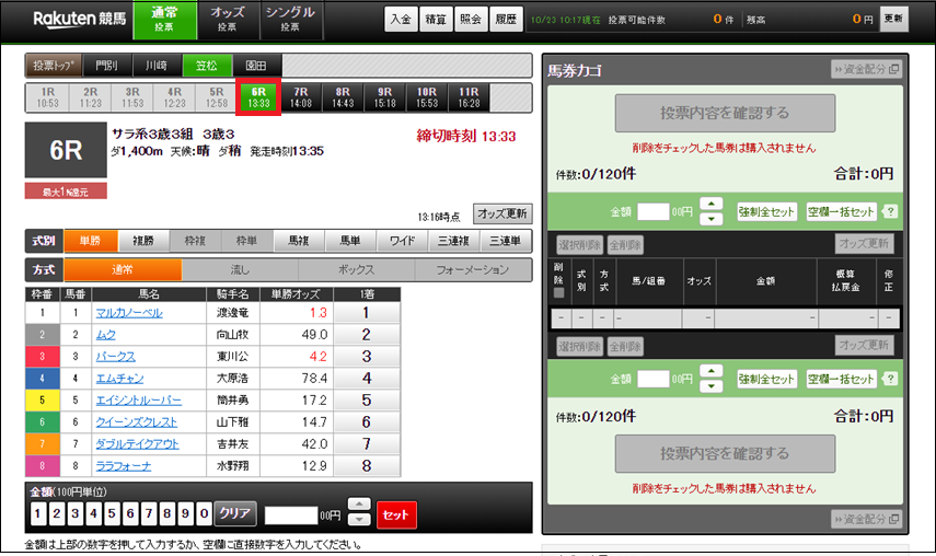 投票したい競馬場を選択